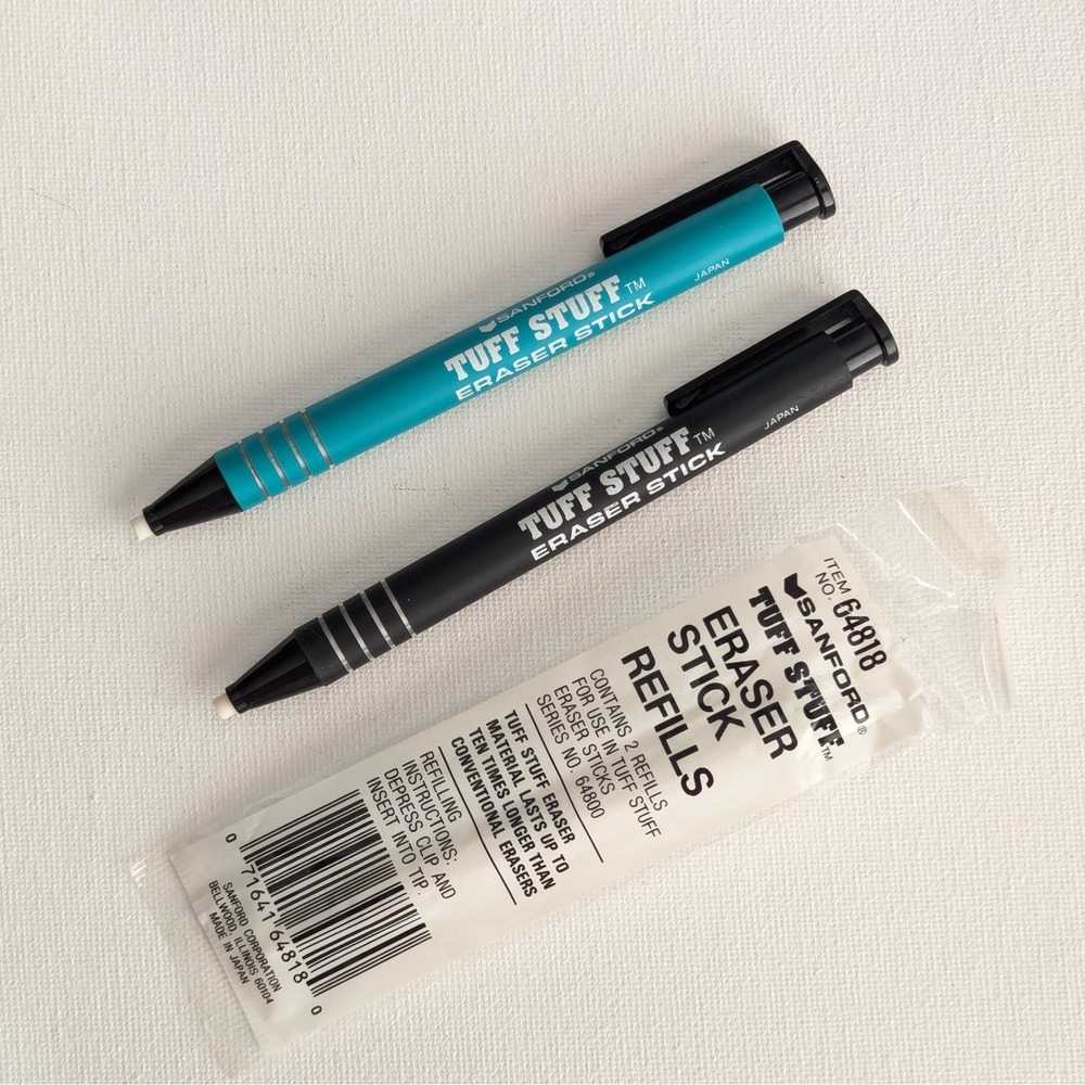 Sanford Tuff Stuff Eraser Mechanical Stick Lot of 2 + Refills JAPAN Discontinued